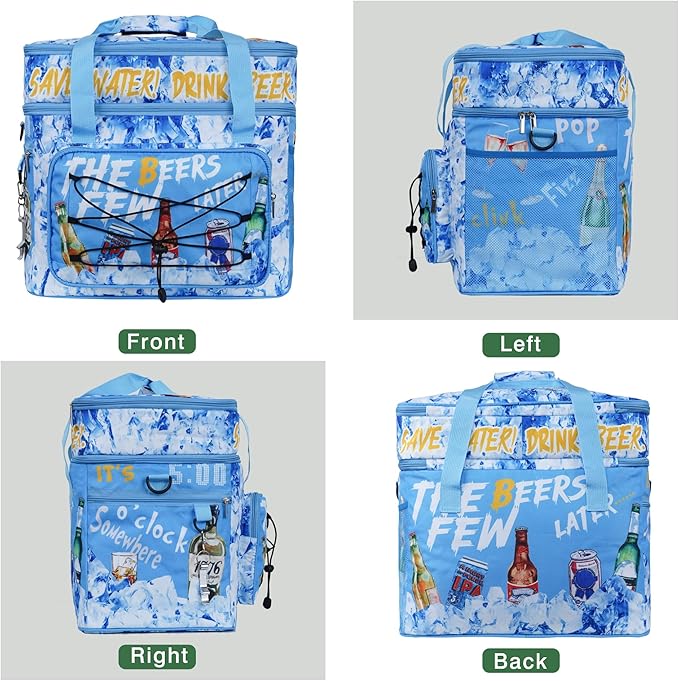 Soft Collapsible Insulated Sided Cooler - 60 Can Large Leakproof Picnic Beach Meal Prep Portable Travel Cooler for Shopping, Kayaking, Road Trips