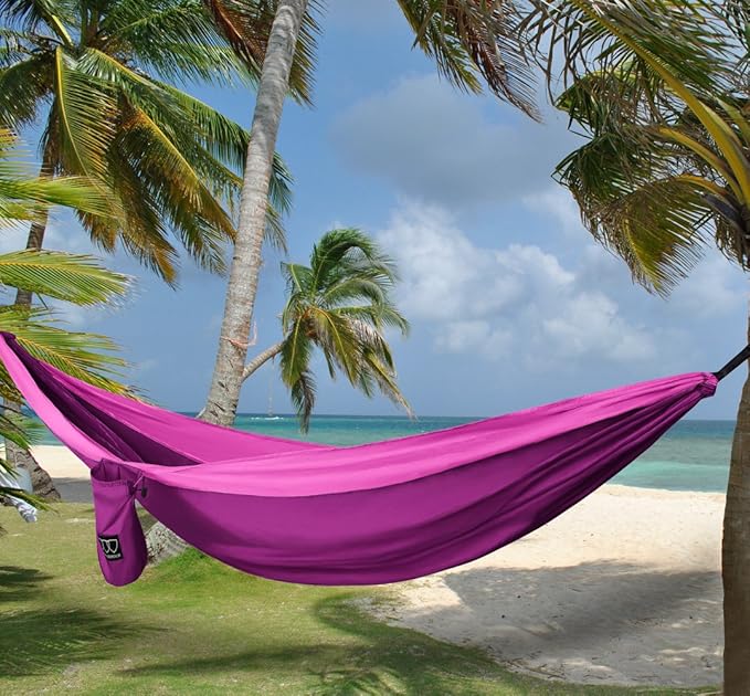 Gold Armour Camping Hammock - XL Double Hammock Portable Hammock Camping Accessories Gear for Outdoor Indoor with Tree Straps, USA Based Brand (Fuchsia and Pink)