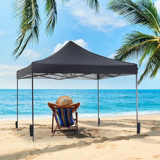 NEWBULIG 10x10 FT Pop Up Canopy Easy Up Tents for Camping Parties Events Beach Backyard Portable Outdoor Shelter Heavy Duty Instant Sun Shade with Sand Bags, Grey