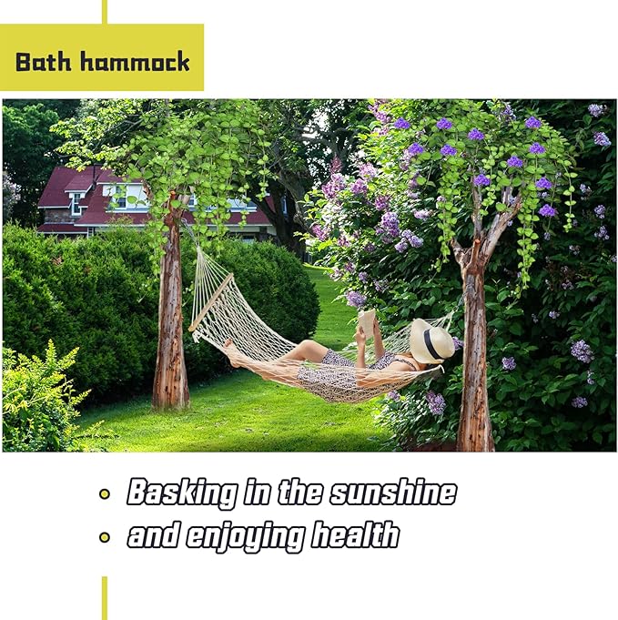Hammocks Double Rope Hammock,Portable HandwovenTraditional Cotton Rope1 Person Hammock,with Spreader Bar,for Suitable for Patio, Beach, Garden(Blue)