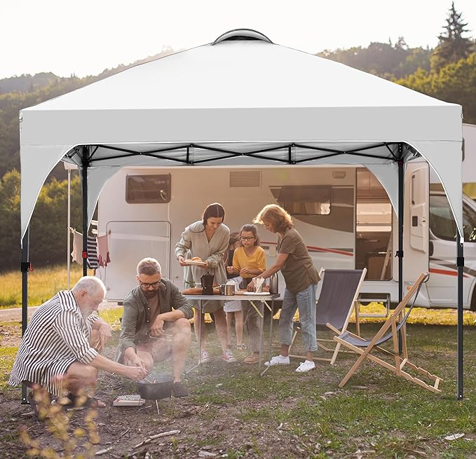 GDY 10x10 Easy Set Up Camping Canopy, Pop Up Tent with 4 Piece Sidewalls, Easy Up Canopy for Events, Parties, Gatherings, Camping, White.