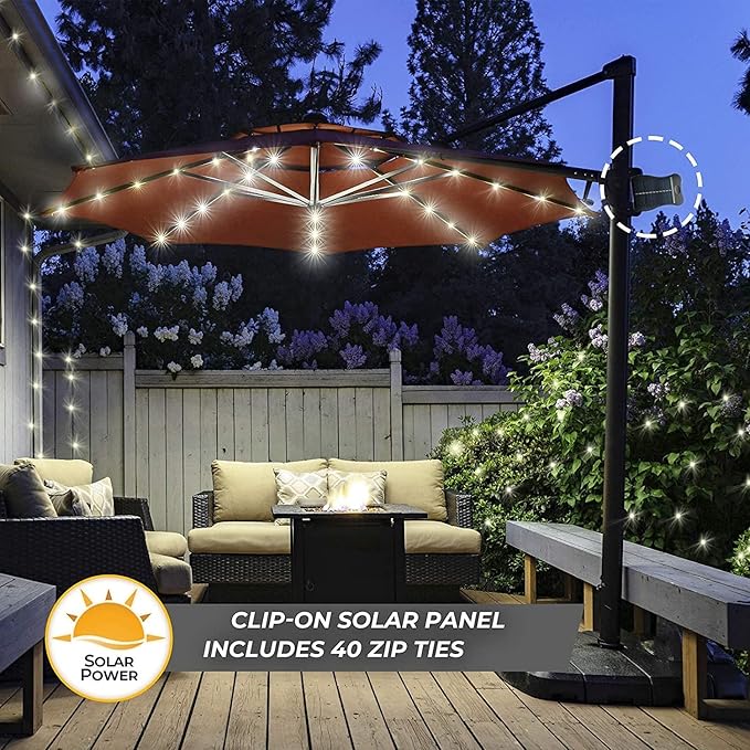 VOOKRY Solar Umbrella Lights Outdoor, Waterproof Solar Powered Patio Umbrella Lights Cordless 8 Modes LED Umbrella Patio Lights for Beach Tent Camping Garden Party Decoration(Warm White)