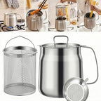 68oz 304 Stainless Steel Deep Fryer Pot with Basket & Strainer, Large Capacity Bacon Grease Container for Kitchen,Frying, Cooking, Camping,Oil Filter Container - Dishwasher Safe (68oz/2L/2.1Qt)