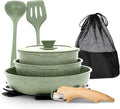 MAISON ARTS Detachable Handle Induction Pots and Pans Set, 10 Piece Non Stick Kitchen Cookware Sets, Stackable Green Granite RV Cooking Set for Camper