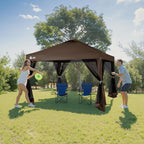 CROWN SHADES Gazebo 10x10 Pop Up Canopy with Mosquito Netting, Screen Tent with 4 Ropes, 8 Stakes, 4 Sandbags and Wheeled Storage Bag, Canopy for Patio & Backyard Parties,Camping&Events -(Coffee)