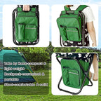 Kikerike Portable Stool Backpack Cooler Chair 300 LBS Max Load Folding Fishing Cooler Backpack Stool for Outdoors Hiking Beach Travel - Army Green