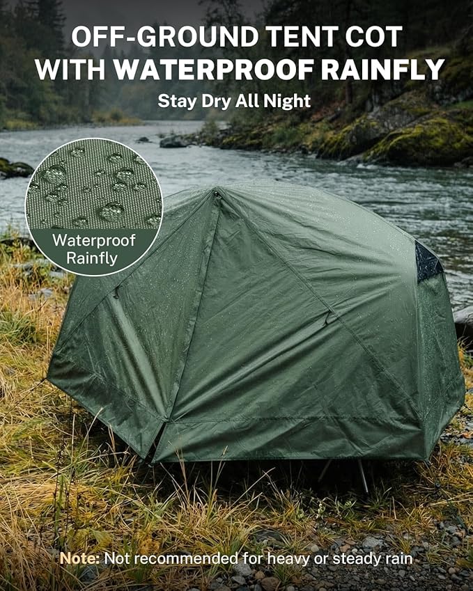 Gonex Camping Tent Cot for Adults, 1-Person Off-Ground Folding Portable Easy Set-up Tent Cot Combo for Hiking, Backpacking, Car & Motorcycle Camping(31.5" W X 78.7" L)-Army Green
