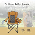 ARROWHEAD OUTDOOR Deluxe Folding Camp Chair – 550lb Capacity Heavy-Duty Quad Chair with Integrated Cooler, Headrest, and Dual Cup Holders.