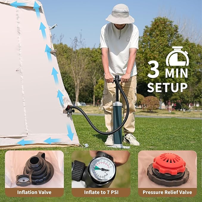 ABORON 2/6/8/10/12 Person Inflatable Camping Tent, Easy Setup Blow Up Tent with Hand Pump, PU3000mm Waterproof & Breathable 4 Season Glamping Tent for Outdoor Camping