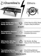 Charmline 14x9inch Foldable Portable Grill Charcoal, Compact Portable Grill for Outdoor Use, Desktop Charcoal Grill, BBQ Grills for Camping, Picnics, Gardens and Beach Parties, Black