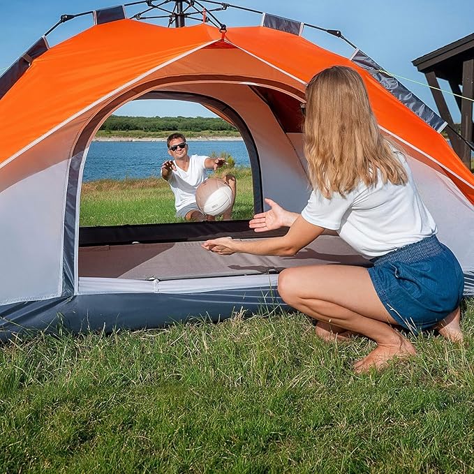 MOON LENCE Pop Up Tent 3-4 Person, 60s Instant Setup Camping Tent with 2 Doors, Water-Resistant & Windproof Dome Tent for Car Camping, Backyard, Traveling