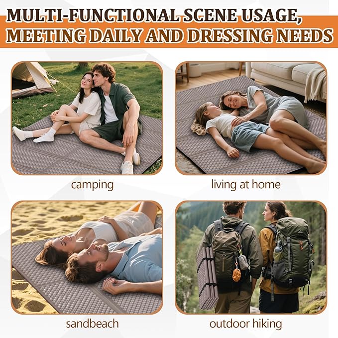 Double Sleeping Pad Closed Cell Foam Pad with Bag for Camping Backpacking Lightweight Mat, 72 x 45.67 in Moisture-Proof Mattress Portable for Outdoor Hiking Mountaineering