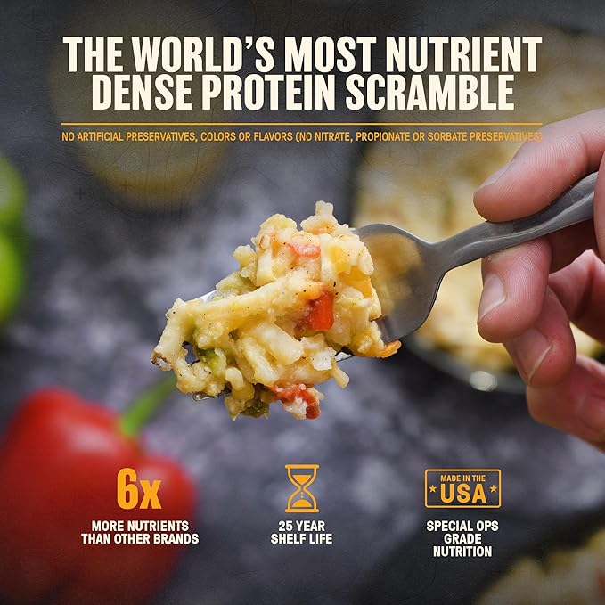 Homestyle Scramble Eggs High Protein Meal (10 Servings) Freeze Dried Prepper Supplies & Emergency Food Supply, 40 Essential Nutrients, Shelf Stable Up to 25 Years, One Can