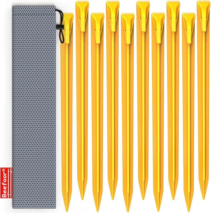 10-Pack Plastic Tent Stakes – 12-Inch Heavy Duty Canopy Anchoring Pegs for Camping, Gardening, Landscaping, Backpacking – Lightweight, Rust-Proof, Reusable Camping Stake