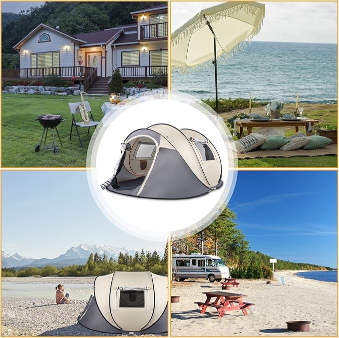 4 Person Easy Pop Up Tent for Camping,Waterproof Automatic Setup 2 Doors-Instant Family Tents with Vestibule & Porch, Large Size Family Tent Automatic Setup for Camping Hiking & Traveling