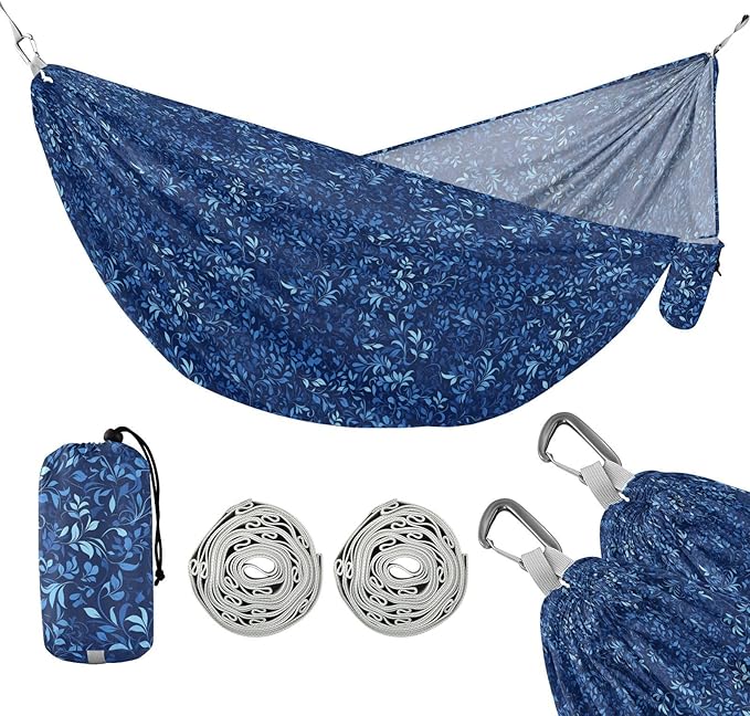 Dark Blue Leaves Hammocks Cloth Hammock for Camping Travel Accessories