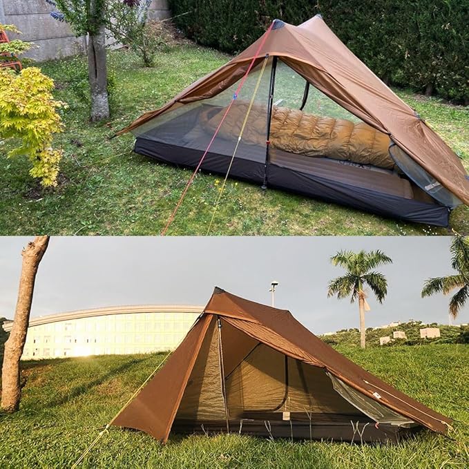 3F UL Gear Lanshan PRO Lanshan Ultralight Tent Ultralight Tent 3-Season Backpacking Tent for 1-Person or 2-Person Camping, Climbing, Hiking, Trekking, Kayaking (for 2 Person, Khaki- 4 Season)
