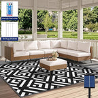 Outdoor Rug 6x9Ft, Solar Powered Outdoor Camping Rug with 94LEDs Strip Lights, Waterproof Plastic Reversible Outdoor Straw Rug, Rug Mat for RV Camping Patio Beach Balcony House Deck Picnic