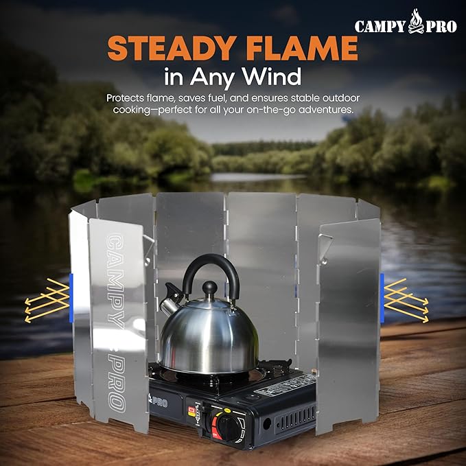 Portable Stove Windscreen – Lightweight 12-Plate Aluminum Windshield for Butane & Propane Camping Stoves, Backpacking Gear, Hiking & Picnic Cooking Essentials with Storage Box