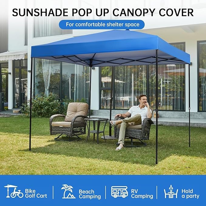 10×10FT Canopy Tent Replacement Top, Instant Pop Up Canopy Straight Leg Replacement Cover for Outdoor Garden Picnic, Camping(Blue, 10x10FT)
