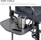 EVER ADVANCED Portable 30.7" Seat Height Tall Folding Camping Chair Directors Chair High Foldable Bar Stool with Side Table for Makeup Artist, Sports Event, Craft Show, Supports 350LBS