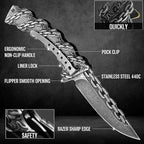 NedFoss Chain Pocket Knife Gifts for Men, Valentines Day Gifts for Him, 3.5 inch Flipper Opening Folding Knives, Cool Knife with 3D Pattern, Camping Hunting Knife Christmas Birthday Gifts For Men Husband Women (Black)