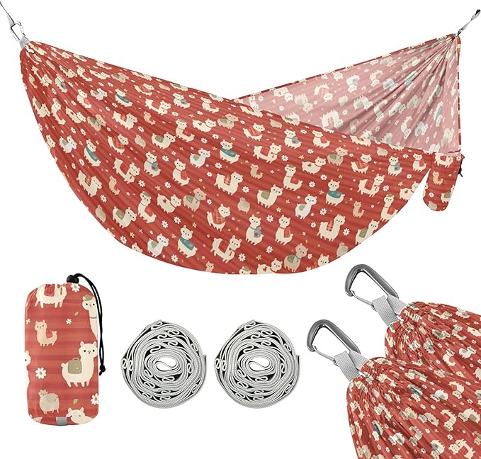 Retro Cute Alpacas Red Hammocks for Camping with Portabl Carry Bag Backyard Hammock for Camping & Hiking Essential