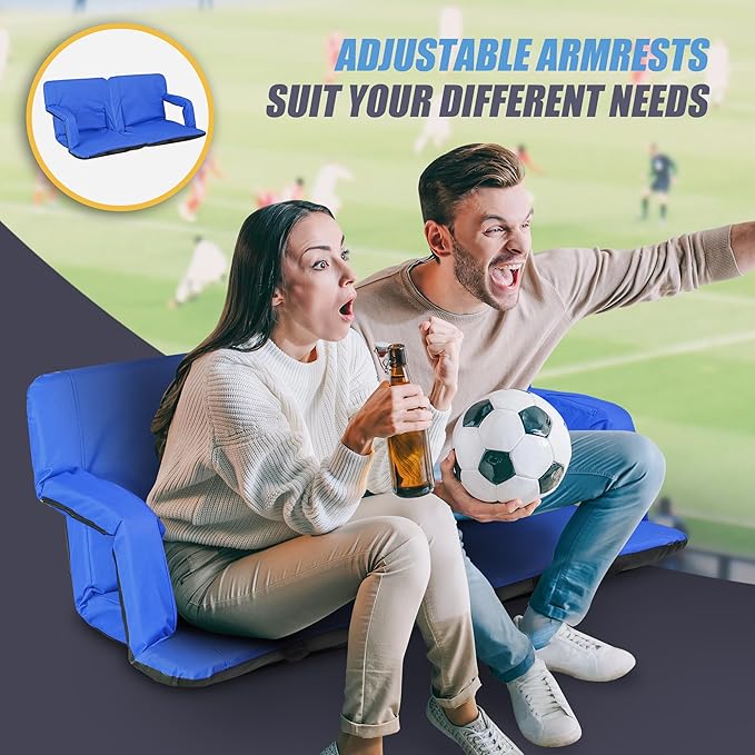 Wide Stadium Seat for Bleachers with Back Support -2 Pack Reclining Adults Camping Stadium Chair Extra Thick Cushion Bleacher Seats Waterproof Black