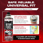 Chef Master 4x 8oz Butane Fuel Canister - Butane Refill for Kitchen Torch & Camp Stove - Gas Canister for Picnics, Outdoor Cooking, Grilling - Camping Stove, Torch Fuel Camping Essentials - 90340
