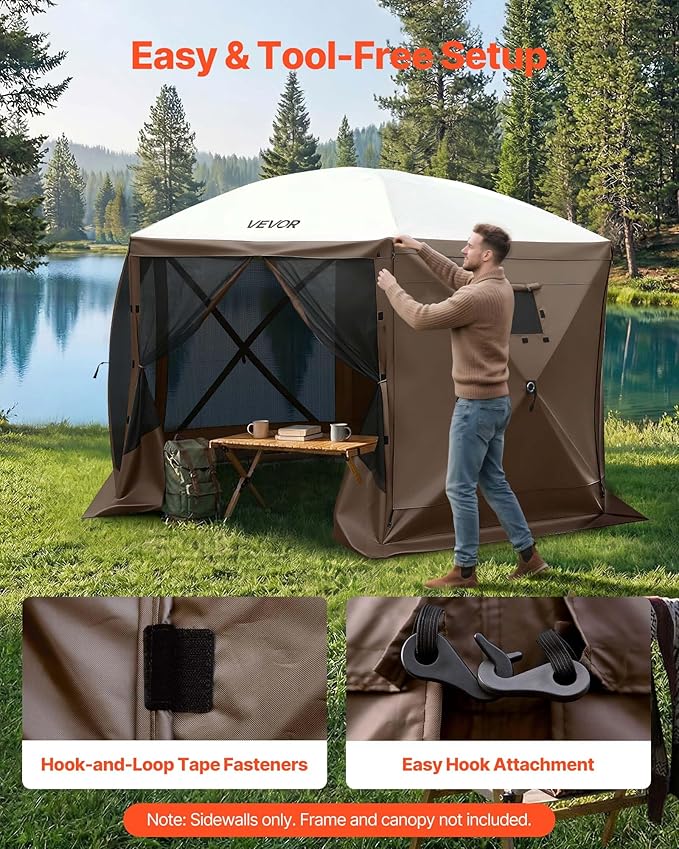 VEVOR 12x12ft Pop Up Gazebo Sidewalls with Window, 3 Solid Waterproof Panels, UV Protection, Wind & Sun Privacy Walls for Outdoor Events, Compatible with Clam, Escape & COBIZI Gazebo Screen Shelters
