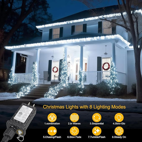 100FT 300 LED Christmas Lights Plug in,Cool White Waterproof Fairy Lights with Timer/8 Modes, Christmas Tree Lights Lighting Outdoor Indoor Garden Party Wedding Christmas Tree Decoration