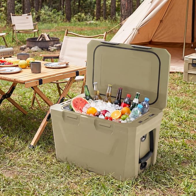 COSTWAY Insulated Portable Cooler, Hard Shell Ice Chest w/ 2 Cup Holders, Bottle Opener, Drain Plug, 3-Day Ice Retention, Outdoor Leak-Proof Dry Box for Beach, Camping, Fishing, Picnic
