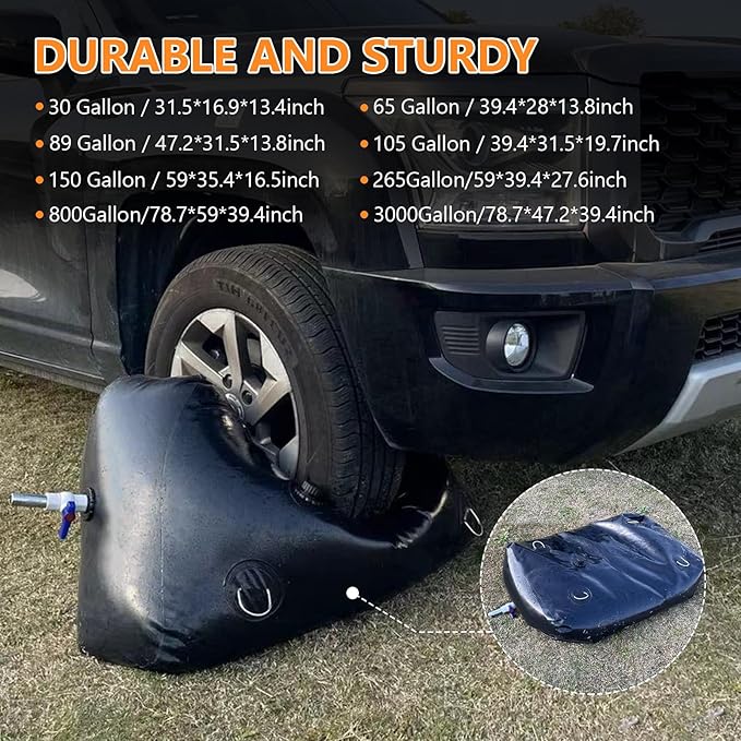 Water Storage Bladder, Water Tank 89 Gallon Foldable Portable Water Storage, Large Water Storage Containers with 3/4" PVC Spigot and Overflow Kit for Camping, Garden, Emergency Water Storage