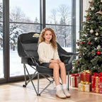 Oversized XL Padded Camping Chair Set of 2 Wide Heavy Duty Lawn Chairs Support 450 LBS Portable Folding Gaint Camp Chair for Outdoor Outside Sports Baseball Soccer-Black and Grey