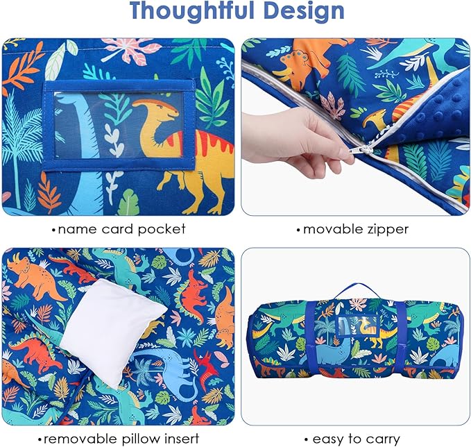Kids Nap Mat Portable Slumber Bags with Removable Pillow and Blanket for Girls Boys, Lightweight Extra Large Sleeping Bag for Preschool Camping Daycare