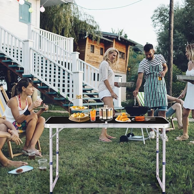 4.0 Ft Folding Portable Camping Table with Three Adjustable Heights, RV Tables for Inside a Camper, Outdoor, BBQ, Dining, Picnic, Cooking, Beach, Garden, Black