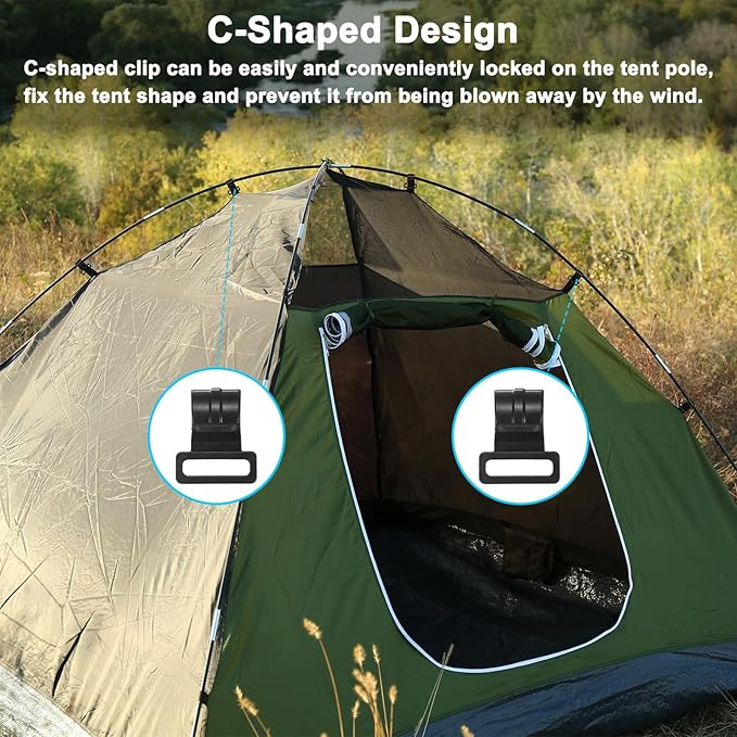 0.47IN Tent Pole Clips [30PCS] - C-Shaped Clamp Use for Camping & Awning Tent & Canopies Poles - [POM Plastic] Tent Pole Attachment Clips Webbing Strap Clamp