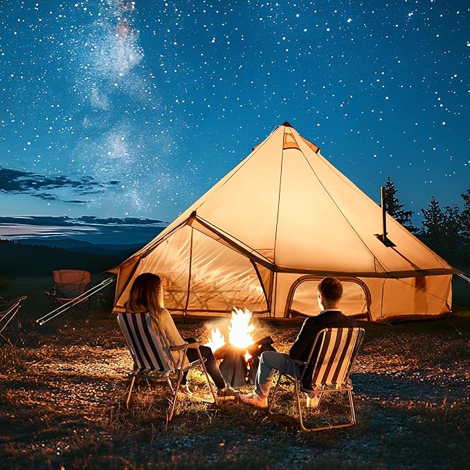 YOLENY Bell Tent, Yurt Tent 4/6/8/10 Person 4 Season Waterproof Glamping Tents w/Stove Jack for Family Camping Outdoor Party, Glamping Tents for Camping - 10/13.1/16.4FT