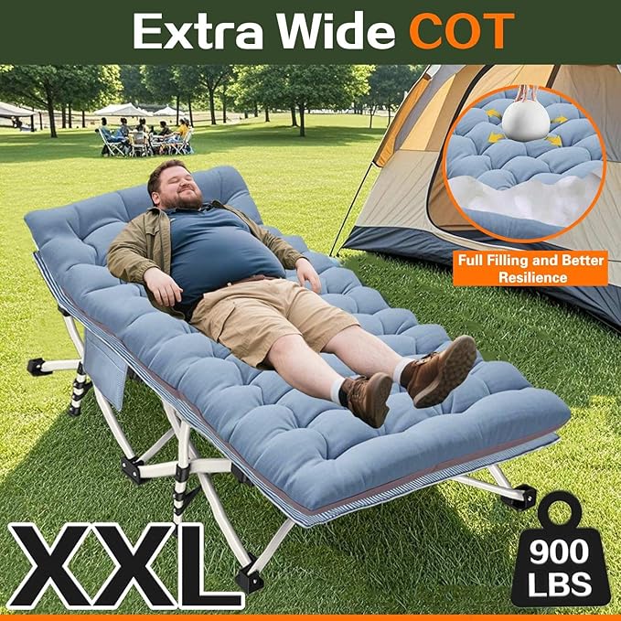 XXL Camping Cot with Comfortable Mattress Caping cots for Adults 32 Inches Wide Oversize Cots for Sleeping Camping Bed Folding Cot Heavy Duty with Carry Bag Outdoor Indoor