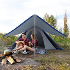 Family Teepee Tent Waterproof Camping Tent with Porch, Floor & Carry Bag for 2-3 Person Backpacking, Hiking, and Outdoor Adventures Blue