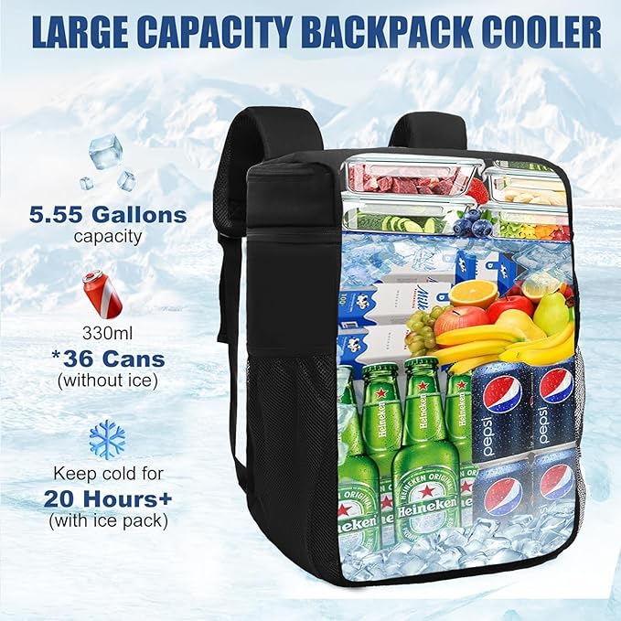Backpack Cooler Insulated Leak Proof for Men Wowen 36 Cans Soft Cooler Backpack Insulated Waterproof Large Capacity Coolers Bag Portable for Lunch Camping Travel Picnic Hiking