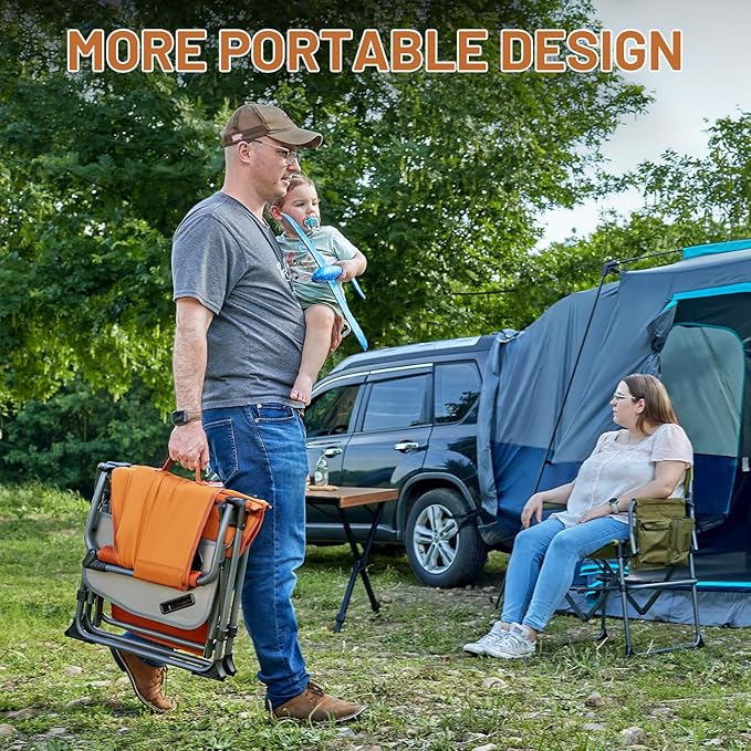 TIMBER RIDGE Aluminum Camping Directors Chair with Side Table Pocket, Portable Folding Chair, Heavy Duty Lawn Chair for Fishing Trip Picnic Concert Outdoor 400lbs, Orange 2 Pack