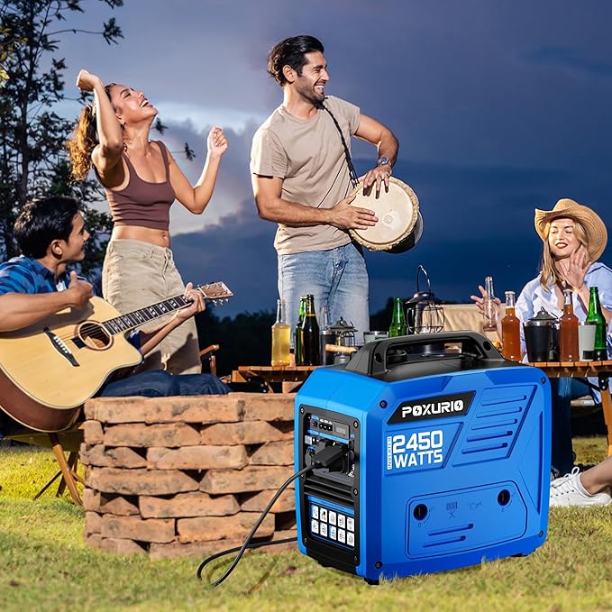 2450-Watt Portable Inverter Generator for Home Use, 1.6Gallon Large Fuel Tank Up to 8.3 Hours Use, 120V Gas Powered Generator Super Quiet - EPA Compliant, Sky Blue