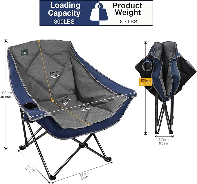 Northroad Oversized Foldable Camping Chair, Outdoor Padded Lawn Chair w/Cup Holder,Carry Bag for Beach, Hiking, and Picnics,Heavy-Duty 300-lbs Capacity, Purple