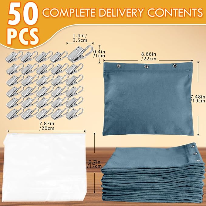 10 Set Outdoor Curtain Weights Upgraded 30 oz High Weighted Sand Bags with 30 Metal Clips for Gazebo Patio Tent Tablecloth 7.5"*8.7" Blue