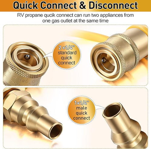2 Pack 12FT RV Propane Quick Connect Hose Kit with 1/4'' Y Splitter Adapter, Compatible with Gas Grill, Heater, Stove, Dual Appliance Use for Camping, Trailer, Outdoor Cooking