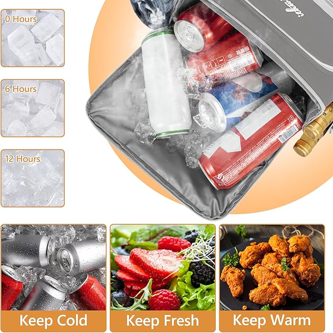 Cooler Backpack, 40 Cans Insulated Lunch Backpack Picnic Backpack for Men&Women, Durable Cooler Bag with 2 Leak Proof Compartments for Picnic, BBQ Camping, Lunch, Beach, Hiking, Gray
