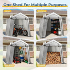 7 x 12 FT Carport, Portable Shed w/220G Heavy Duty Waterproof PE Tarp, Roll-up Zipper Door & Vent, Weather-Resistant Storage Shed for Motorcycle, Bike and Tools, Gray