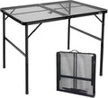 4 ft Folding Table with Metal Mesh Desktop, Grill Table Camping Table with Carry Handle,Adjustable Height (16.5" & 26"), Outdoor Table for Camp, Cooking, BBQ, RV, Picnic,Fits 4–8 People,Black