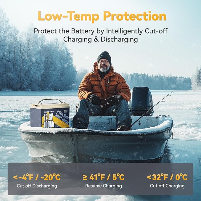 Power Queen LiFePO4 Battery 12V 100Ah Bluetooth Group31 Deep Cycle Battery, Max. Output Power 1280W, 100A BMS with Low-Temp Cut-off Protection for RV, Trolling Motors, Solar System